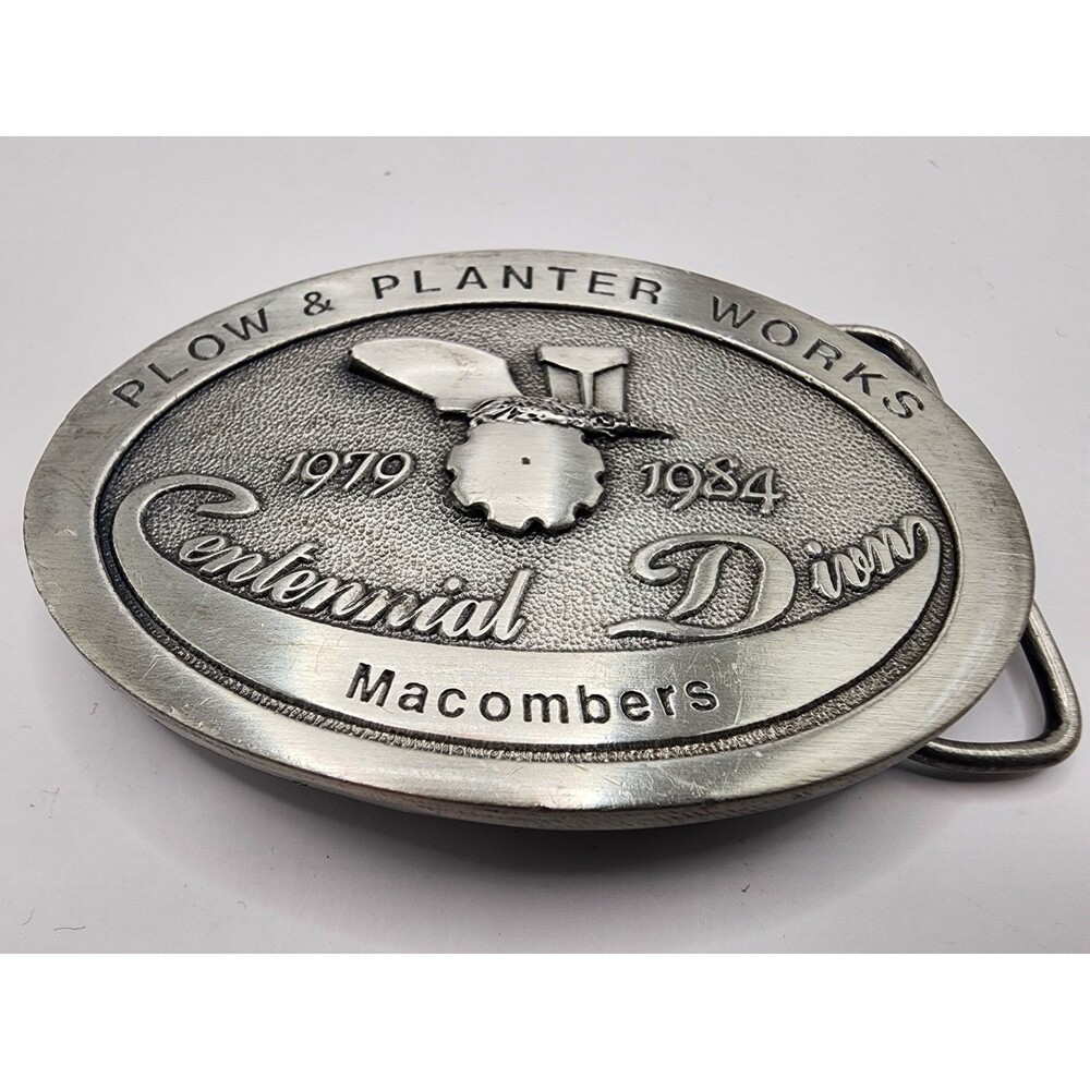 Vintage Belt Buckle 1984 Plow & Planter Works Macombers
